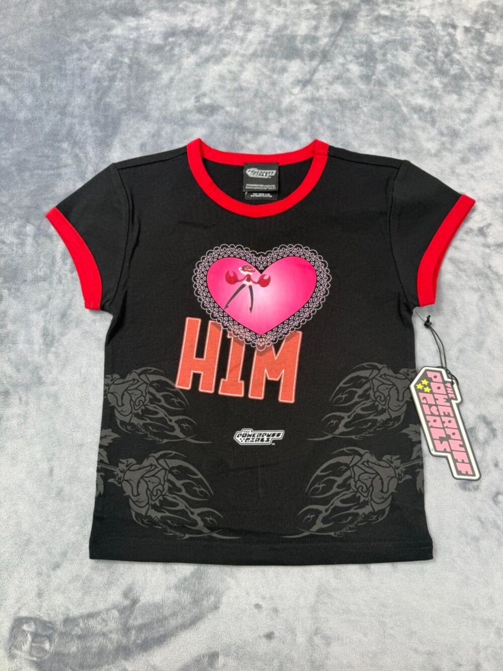 Civil Regime x Powerpuff Girls I Heart Him Baby Tee In Black/Red Women's Small